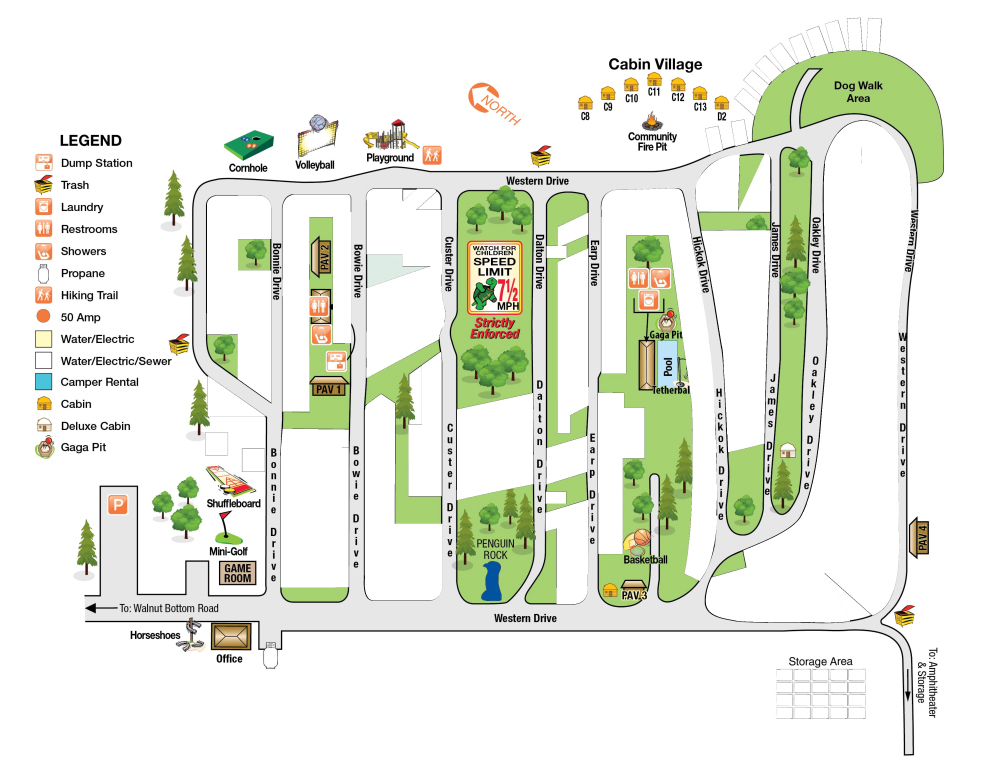 Western Village RV Park Site Map - Click on this map to view and print an enhanced PDF version.